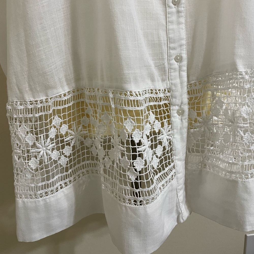 FREE PEOPLE Green Garden White Oversized Tunic Lace Edge Hem Lightly Sheer Top - Picture 9 of 16